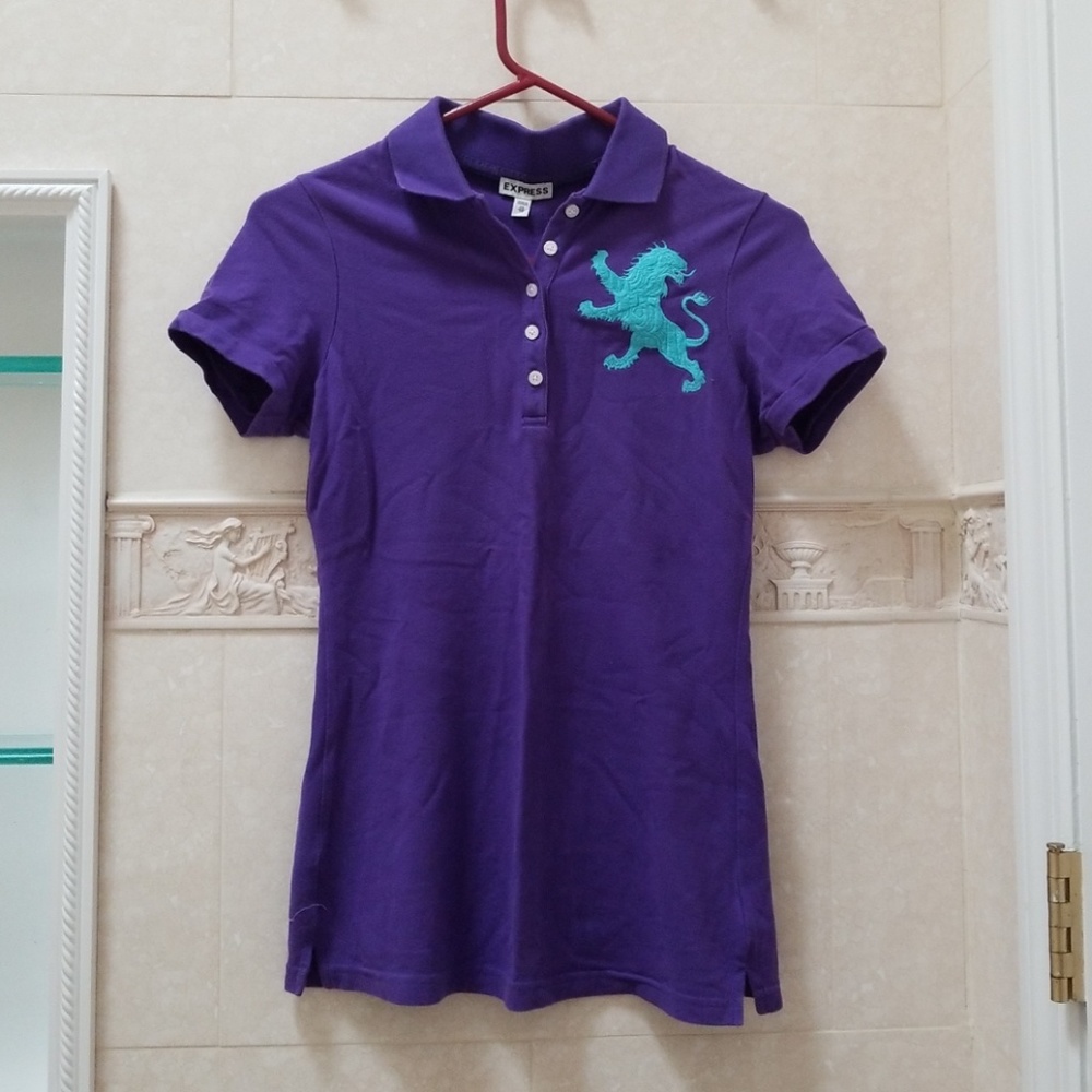 Women's Express Purple Polo with Big Teal Lion XS